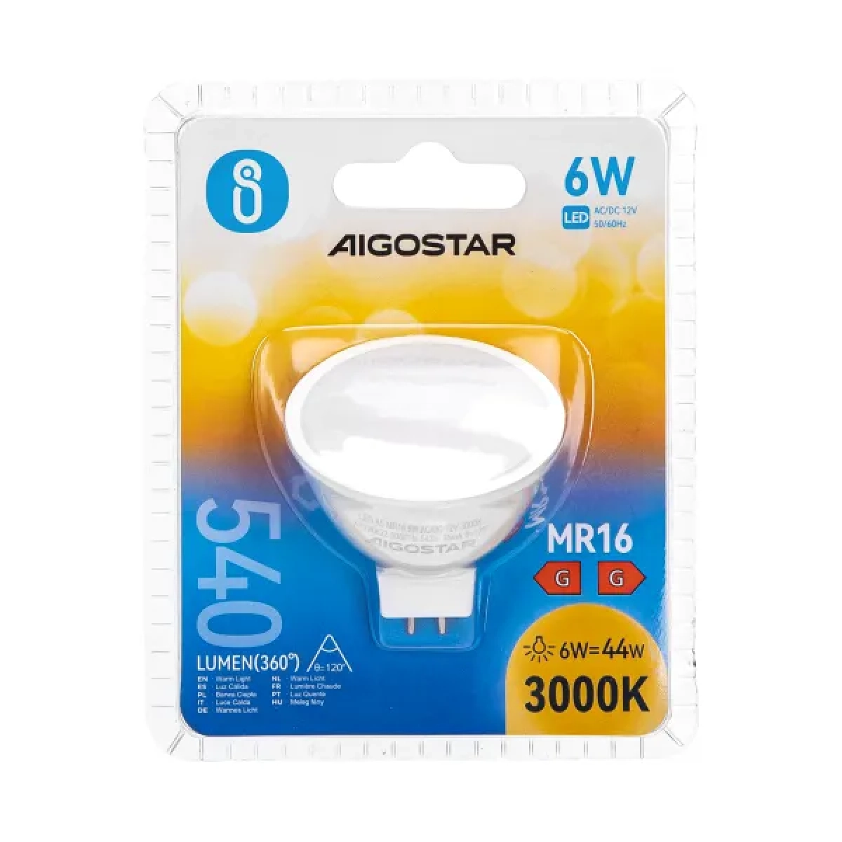 Λάμπα LED MR16 6W 3000K Aigostar