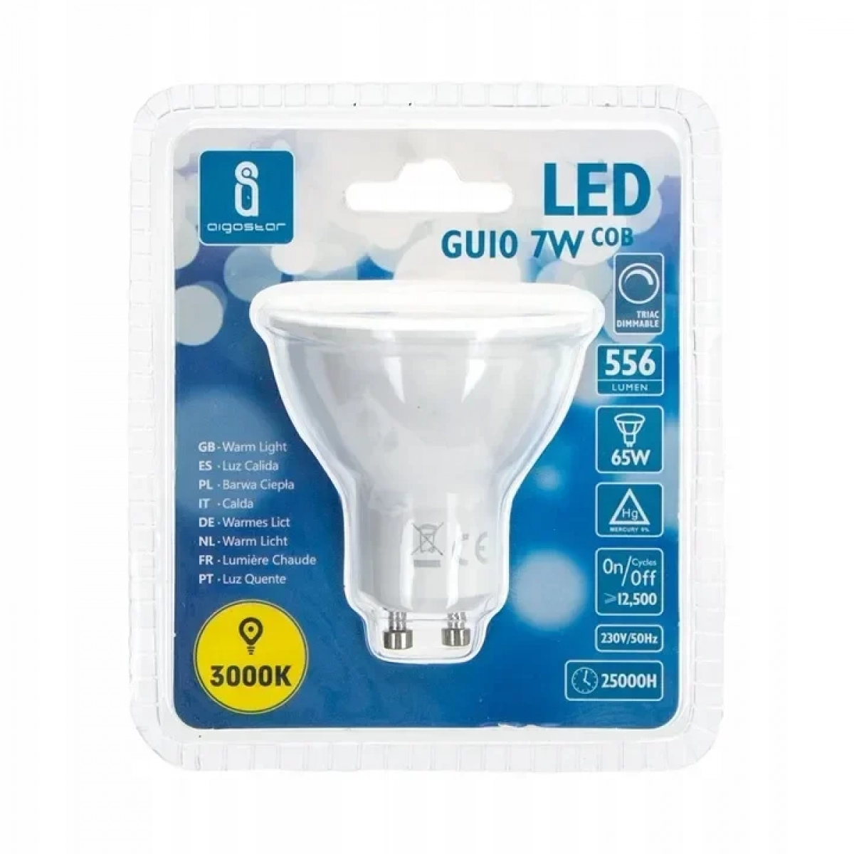 Λάμπα Dimmable LED GU10 COB 7W 3000Κ Aigostar