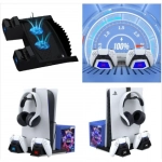 Πολυλειτουργική Βάση Ψύξης για την κονσόλα PS5 με σταθμό φόρτισης για χειριστήρια, θήκη για ακουστικά και αποθήκευση δίσκου παιχνιδιού iPega PG-P5023 - Μαύρο