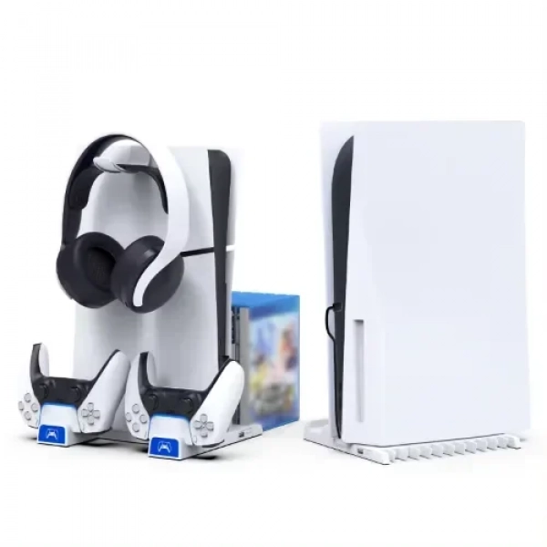 Πολυλειτουργική Βάση Ψύξης για PS5 Slim με σταθμό φόρτισης για χειριστήρια, θήκη για ακουστικά και αποθήκευση δίσκου παιχνιδιού iPega PG-P5S009 - Λευκό