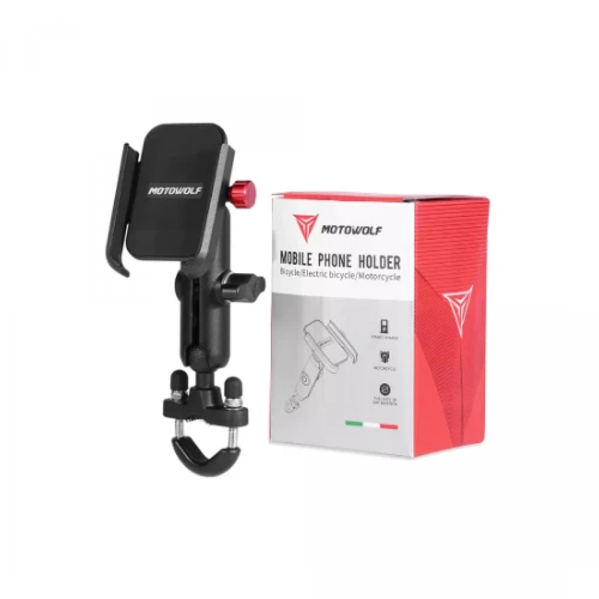 Μεταλλική βάση κινητού μηχανής Motowolf MDL2821 mirror mount Μαύρo/Κόκκινο