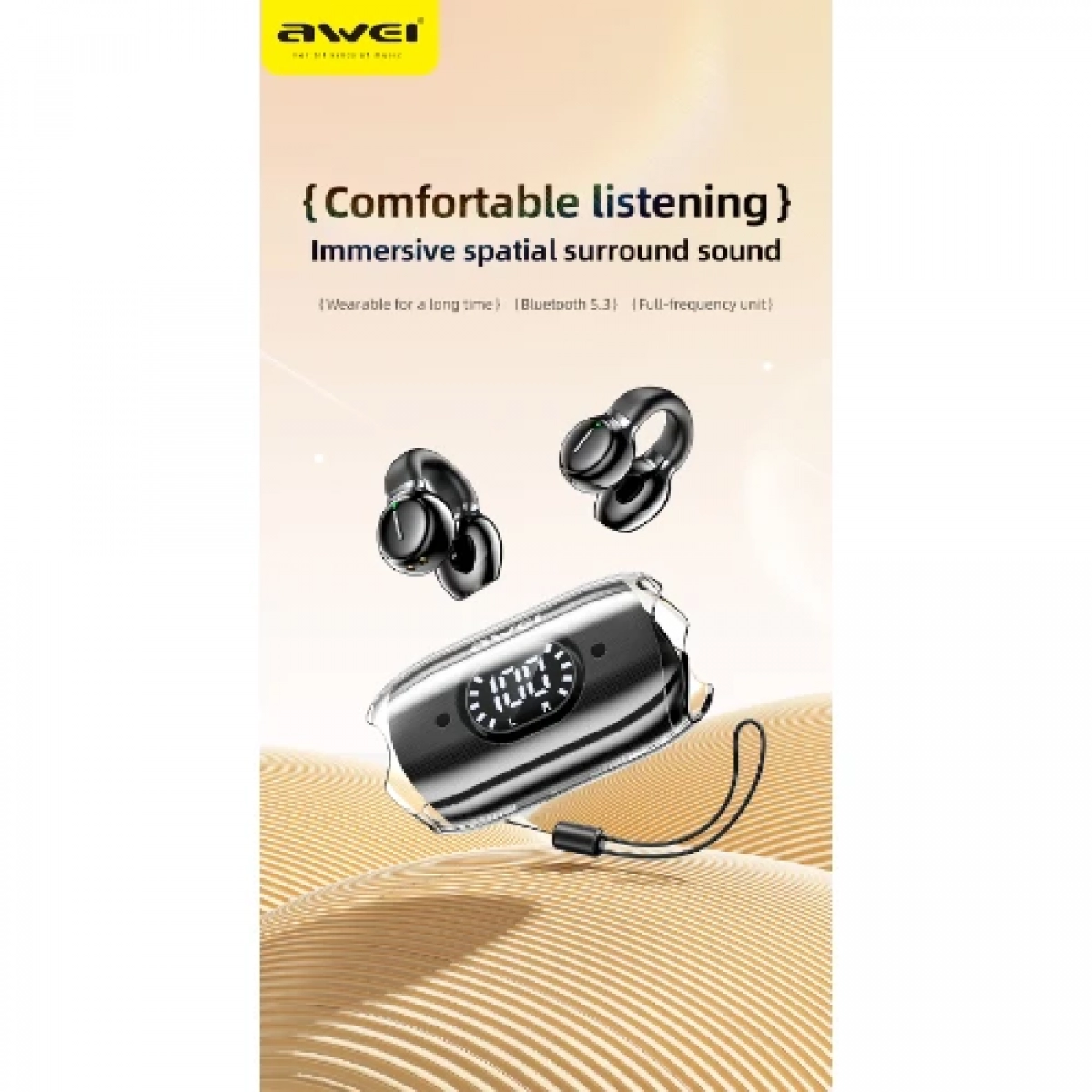 Clip-on Ear Ασύρματα Ακουστικά με μικρόφωνο V5.3 Bluetooth Hifi Sound με ψηφιακή οθόνη LED Awei TZ7 - Μαύρο
