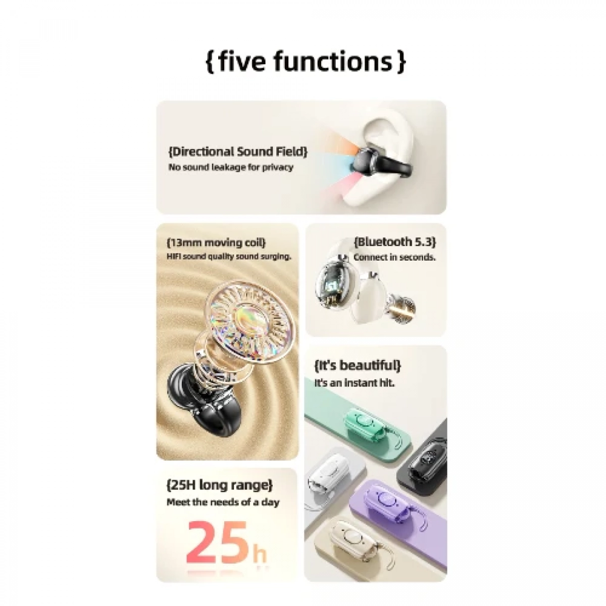 Clip-on Ear Ασύρματα Ακουστικά με μικρόφωνο V5.3 Bluetooth Hifi Sound με ψηφιακή οθόνη LED Awei TZ7 - Μαύρο