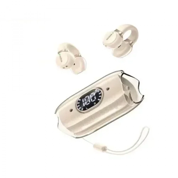 Clip-on Ear Ασύρματα Ακουστικά με μικρόφωνο V5.3 Bluetooth Hifi Sound με ψηφιακή οθόνη LED Awei TZ7 - Μπεζ