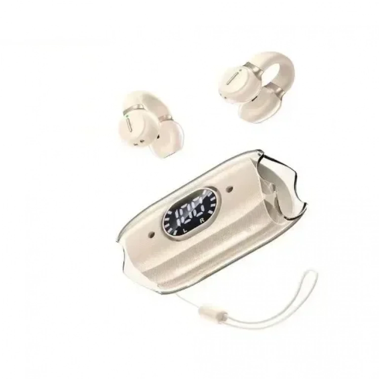 Clip-on Ear Ασύρματα Ακουστικά με μικρόφωνο V5.3 Bluetooth Hifi Sound με ψηφιακή οθόνη LED Awei TZ7 - Μπεζ
