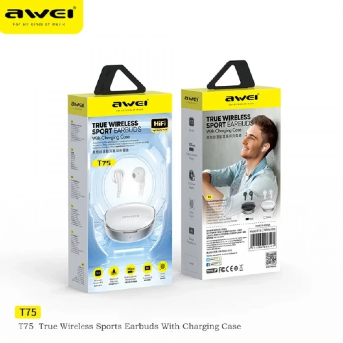 Ακουστικά True Wireless Bluetooth 5.3 με μικρόφωνο HD Hifi Sound TWS Awei T75 - Λευκά