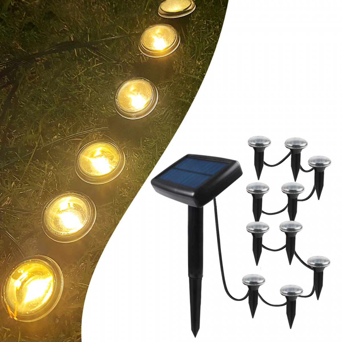 Ηλιακά Λαμπιόνια 10 SMD2835 LED Θερμό Λευκό με πάνελ – Μαύρο