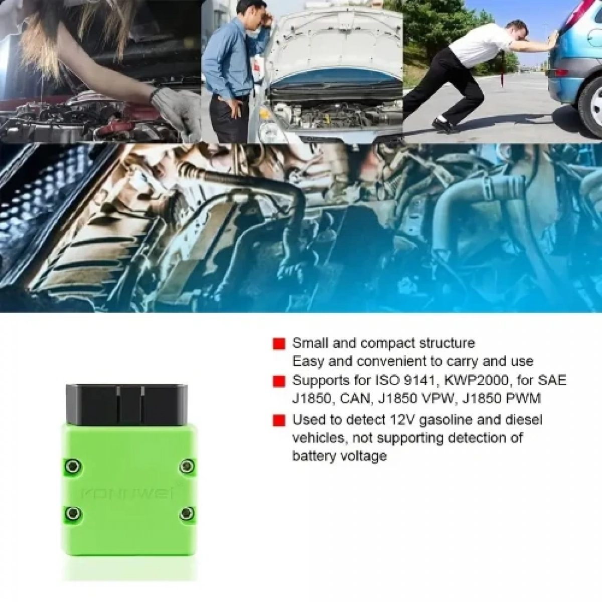 Διαγνωστικό αυτοκινήτου Konnwei OBD II Bluetooth KW902 πράσινο