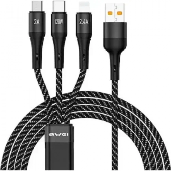 Awei CL-972 120W 3 σε1 Καλώδιο γρήγορης φόρτισης 1,2 m Μαύρο
