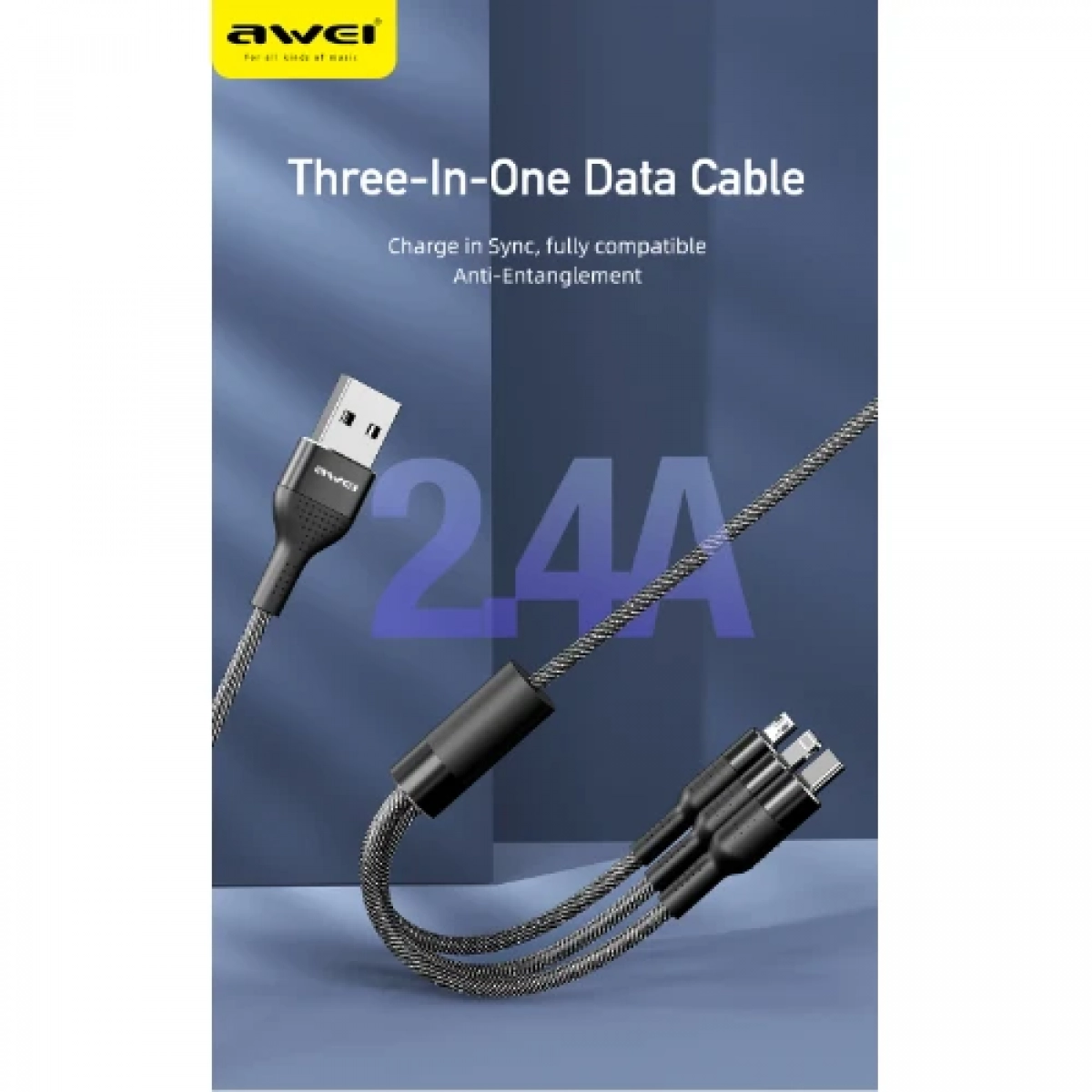 Awei CL-972 120W 3 σε1 Καλώδιο γρήγορης φόρτισης 1,2 m Μαύρο