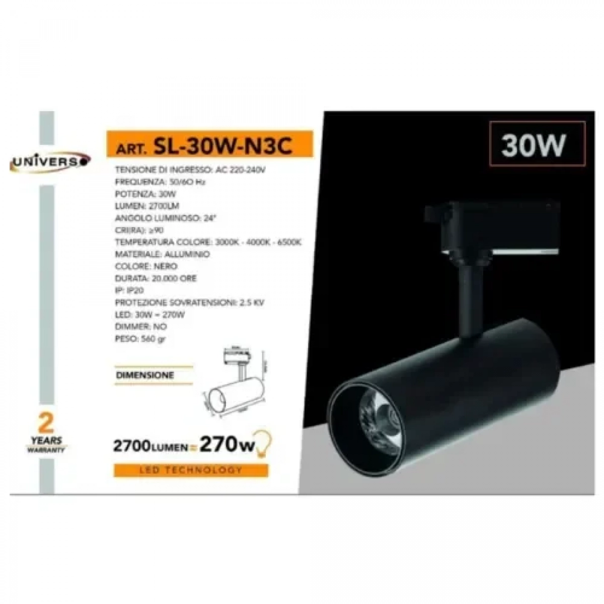 Σποτ Ράγας LED 30W 3000-6500K Μαύρο SL-30W-N3C