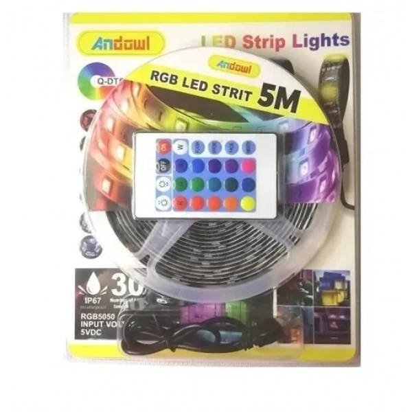 Αδιάβροχη ταινία LED τροφοδοσίας USB (5V) RGB μήκους 5m και 6 LED ανά μέτρο με τηλεχειριστήριο Andowl Q-DT50