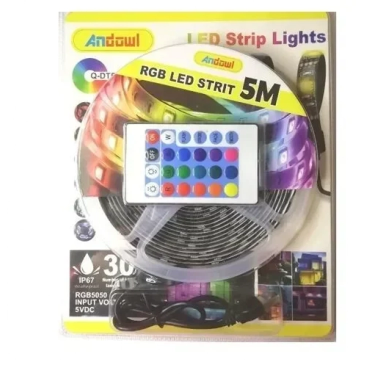 Αδιάβροχη ταινία LED τροφοδοσίας USB (5V) RGB μήκους 5m και 6 LED ανά μέτρο με τηλεχειριστήριο Andowl Q-DT50