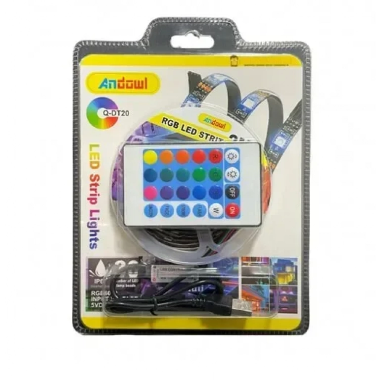 Αδιάβροχη ταινία LED τροφοδοσίας USB RGB μήκους 2m και με τηλεχειριστήριο Andowl Q-DT20