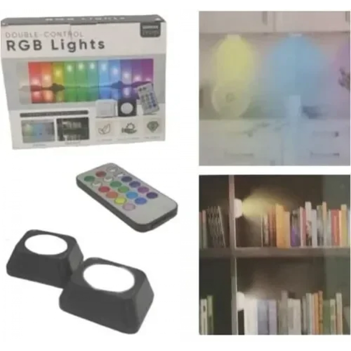 Αυτοκόλλητα σποτ LED RGB μπαταρίας με τηλεχειριστήριο - Double Control RGB Lights - Image 2