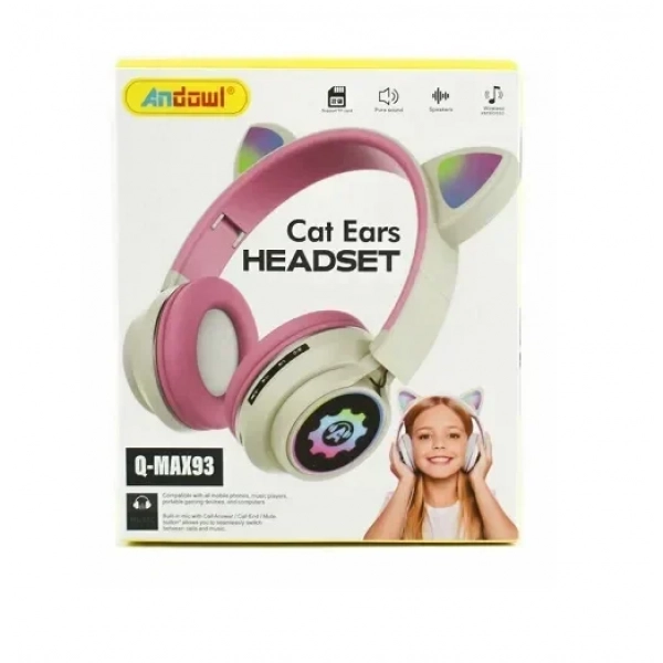 Ασύρματα/ενσύρματα παιδικά ακουστικά On Ear Andowl Q-MAX93 ροζ