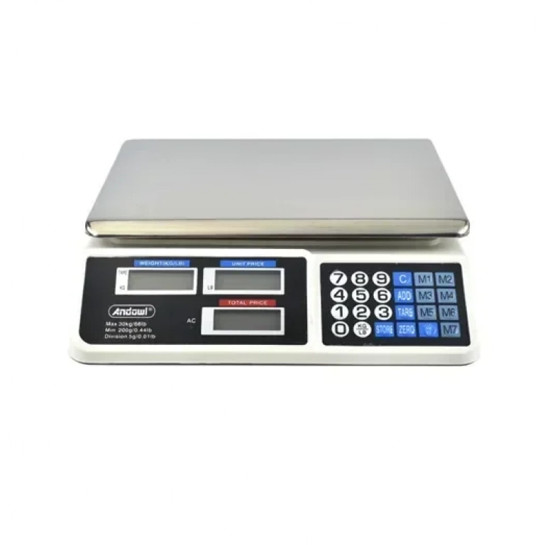 Επαγγελματική ηλεκτρονική ζυγαριά με ικανότητα ζύγισης 30kg και υποδιαίρεση 200gr ACS-809 Andowl