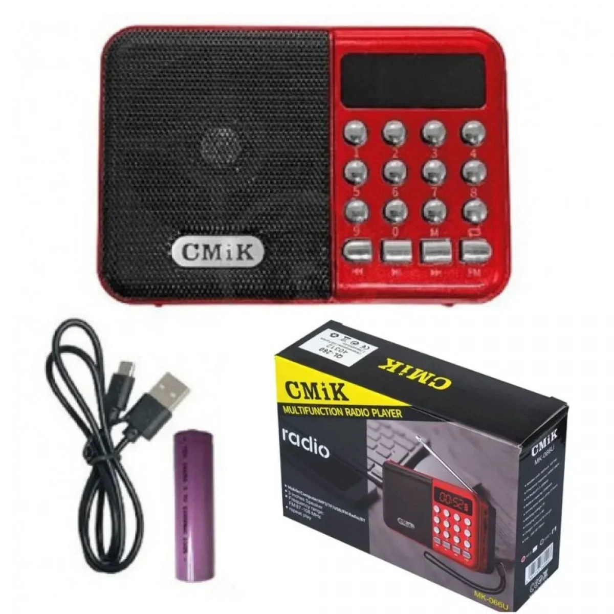 Φορητό Ραδιόφωνο Μπαταρίας CMiK MK-066U με USB, MicroSD, AUX - Κόκκινο - Photo2