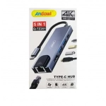 HUB 5 σε 1 TypeC/RJ45/HDMI/USB Andowl Q-TZ201 - ασημί