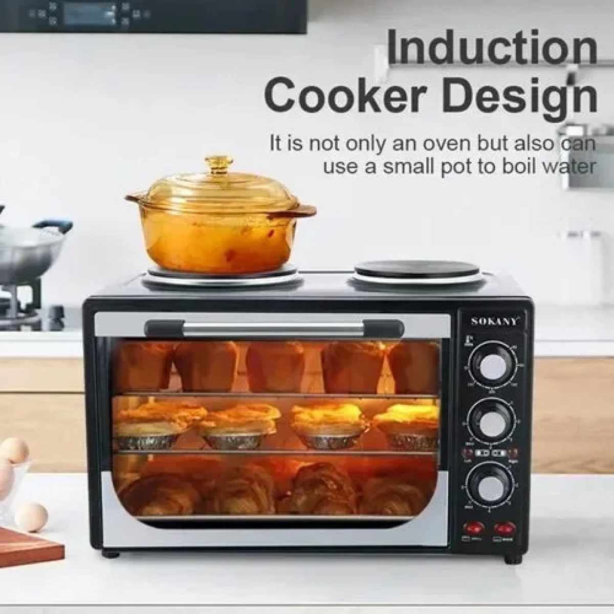 Ηλεκτρικός φούρνος με δύο εστίες 35lt 3200W Electric Oven Sokany SK-535 μαύρο - Image 2