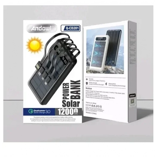Ηλιακό Power Bank 12000mAh Andowl Q-CD281 - μαύρο