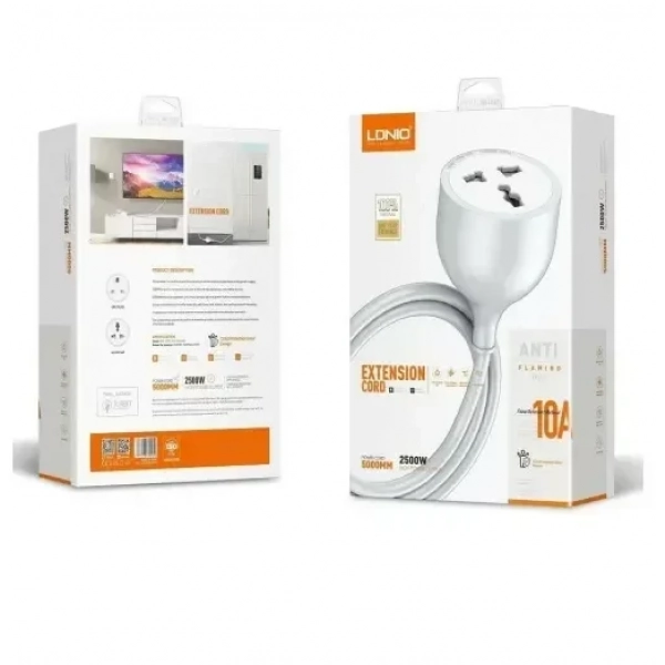 Καλώδιο τροφοδοσίας UK Pin Extension Cord 2500W 5000mm 10A LDNIO SC1017 - λευκό