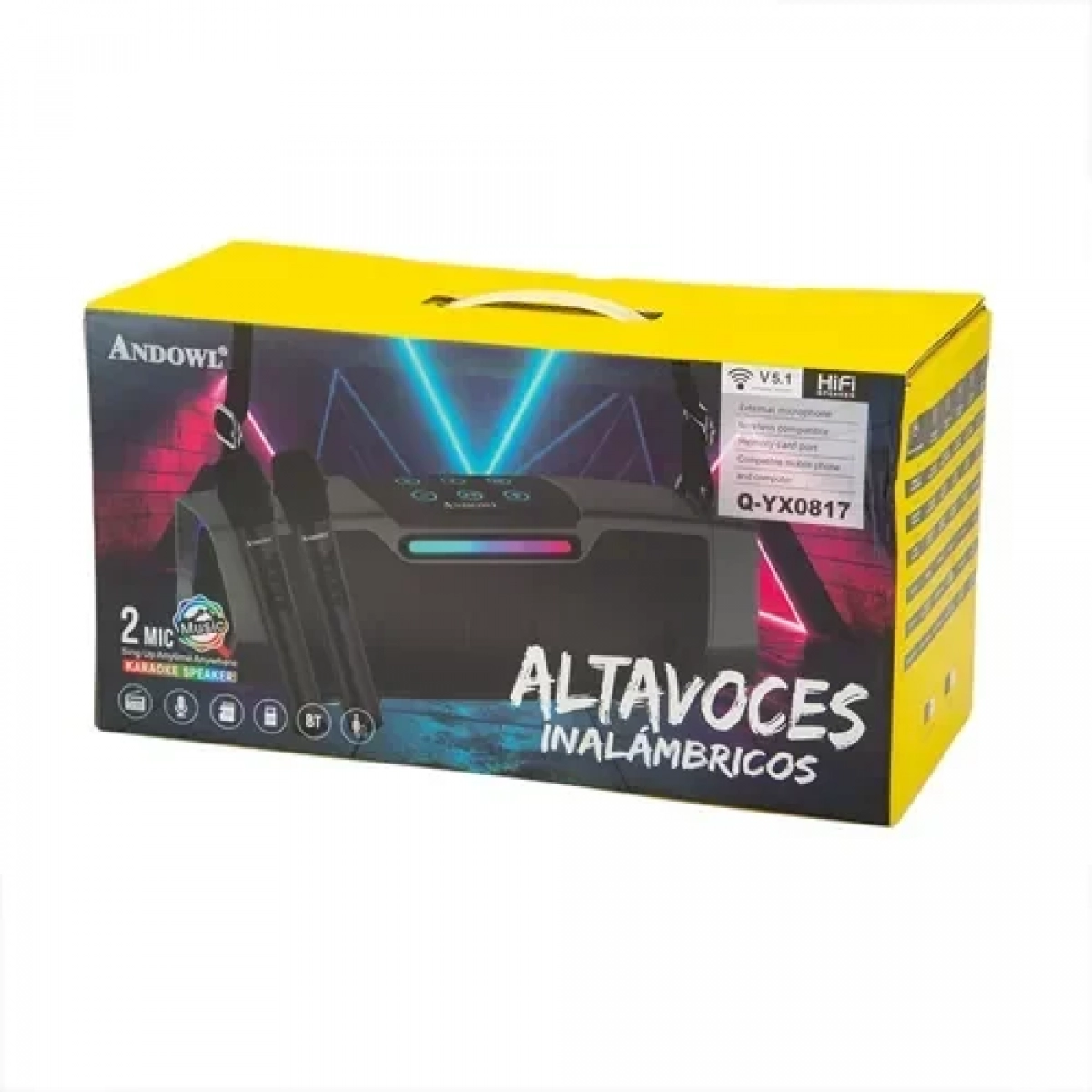 Κονσόλα καραόκε ηχείο Bluetooth με δύο μικρόφωνα Andowl και καταγραφή Q-YX0817 ασημί - Image 4