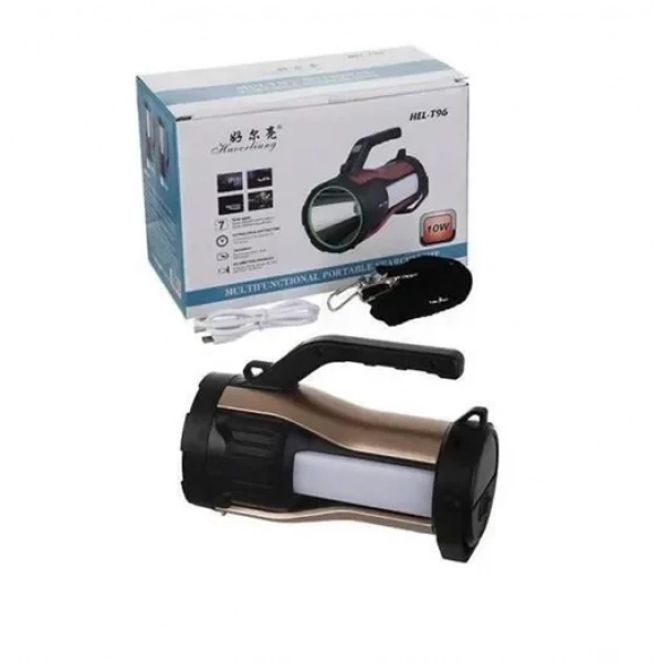 LED επαναφορτιζόμενος ηλιακός διπλός φακός 30W ψυχρό λευκό – κόκκινο με 7 λειτουργίες φωτισμού HEL-T96 χρυσό