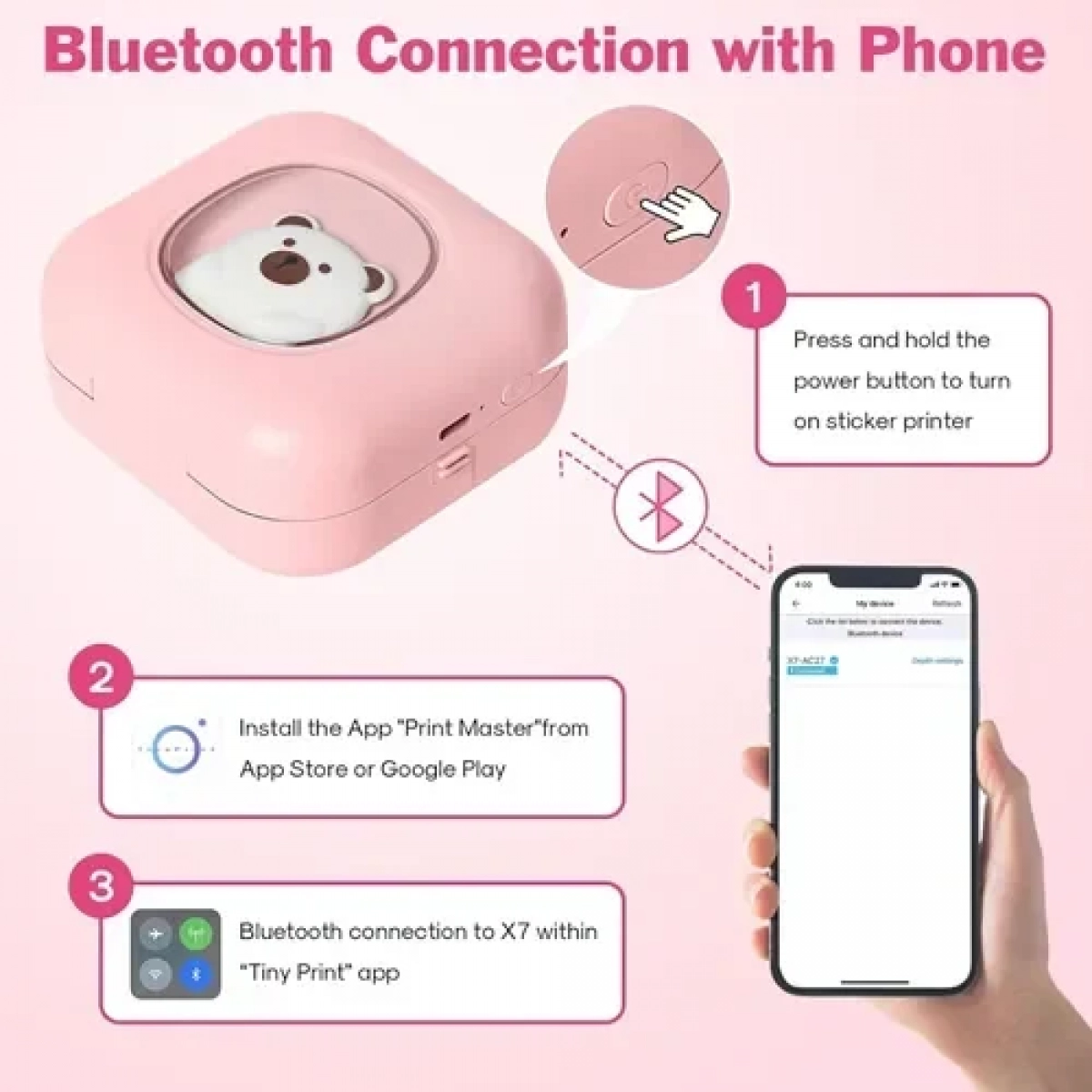 Μίνι θερμικός εκτυπωτής με Bluetooth Mini Printer - λευκό - Image 6