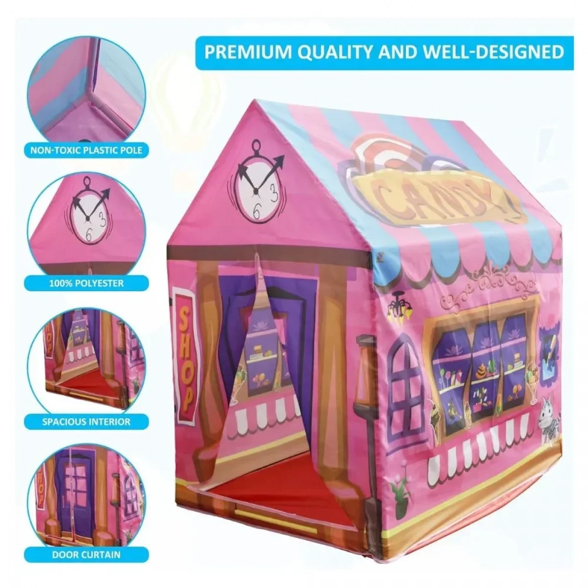 Παιδική Σκηνή Candy Shop με Κουρτίνα 103×93×70 εκ. - Ροζ - Photo4