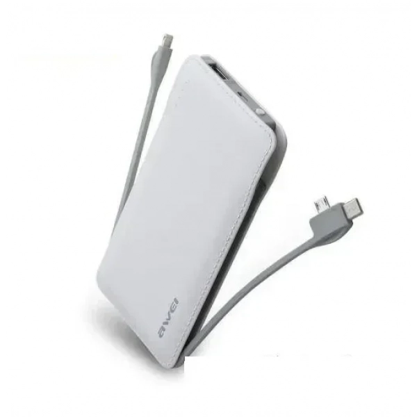Power Bank 10000mAh 2.1Α Lightning, Type-C, Micro Awei P510K λευκό