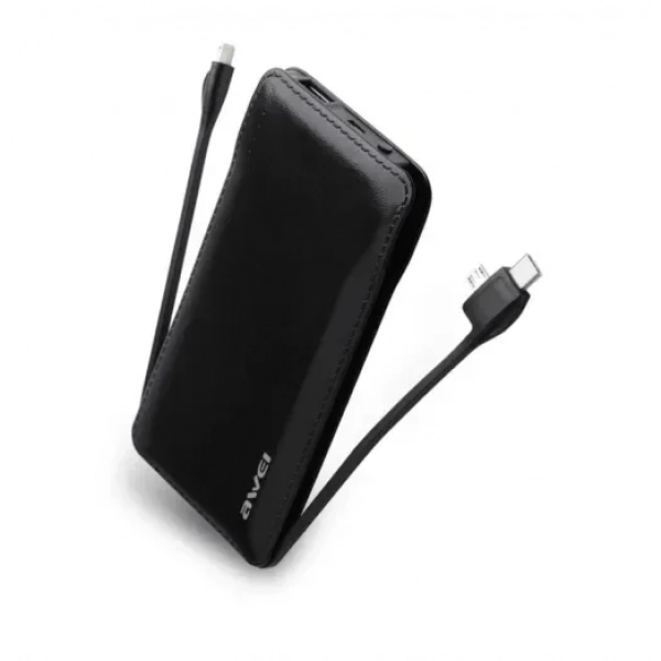 Power Bank 10000mAh 2.1Α Lightning, Type-C, Micro Awei P510K μαύρο