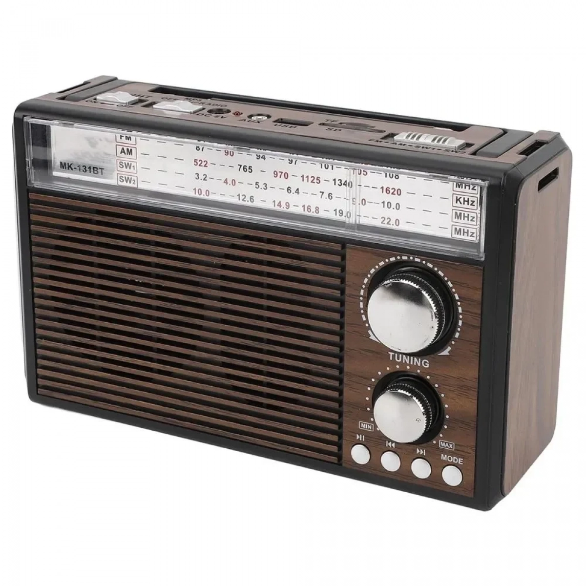 Ραδιόφωνο CMIK MK-131BT AM/FM/SW με Ενσωματωμένο Φακό κι Επαναφορτιζόμενη Μπαταρία 1200mAh - Καφέ - Photo7