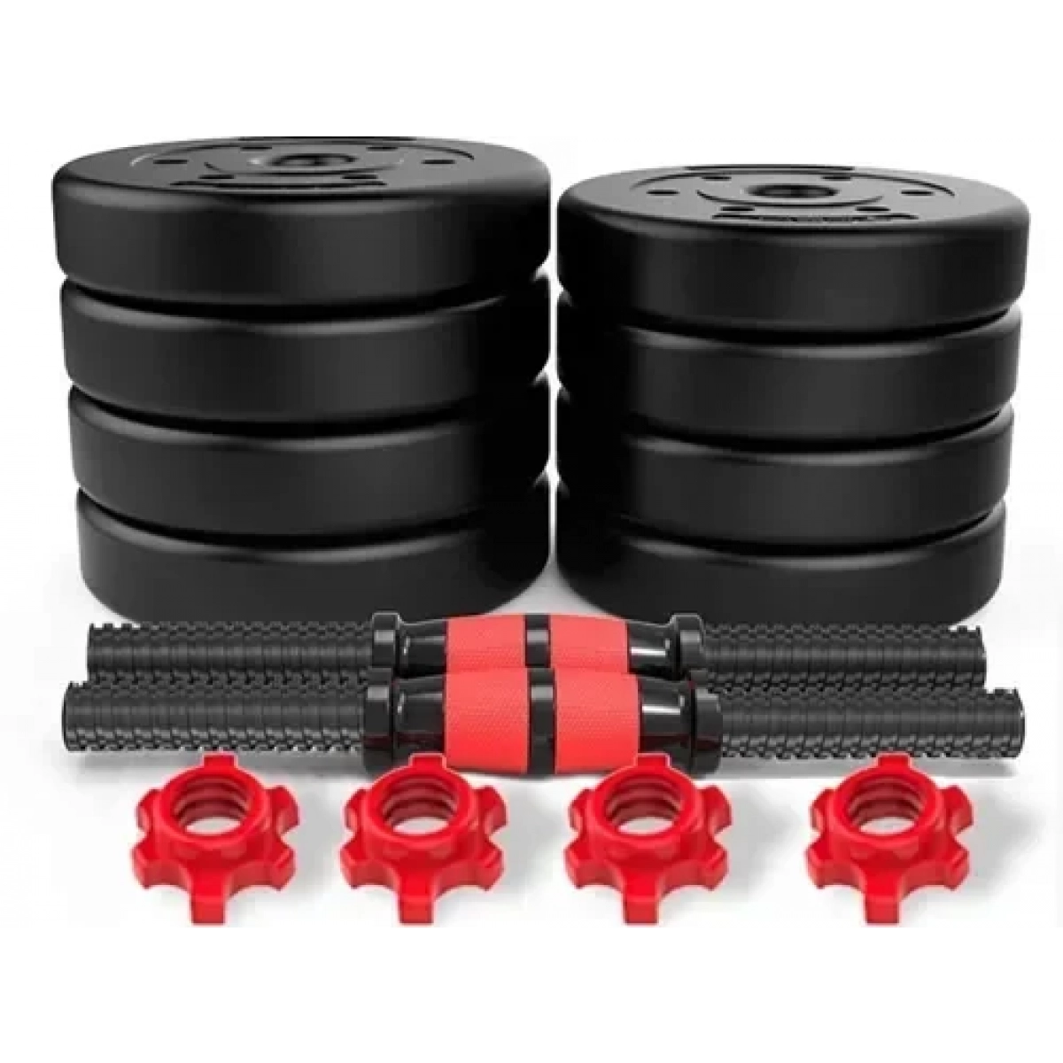 Σετ 2 σε 1 γυμναστικής με μπάρα και αλτήρες 40kg με αντιολισθητικές λαβές - κόκκινο/μαύρο - Image 6