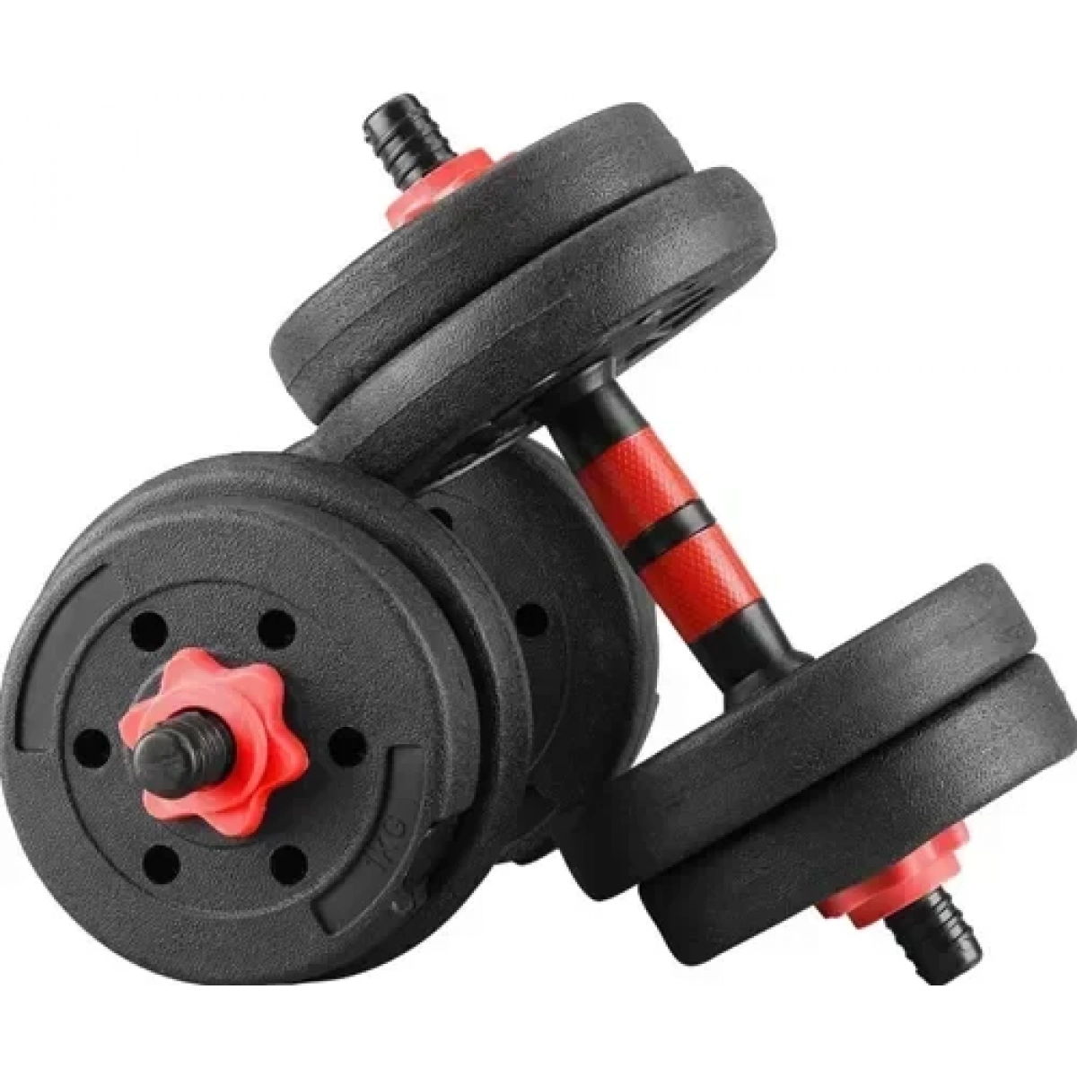 Σετ 2 σε 1 γυμναστικής με μπάρα και αλτήρες 40kg με αντιολισθητικές λαβές - κόκκινο/μαύρο - Image 7