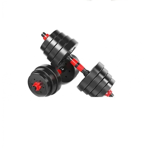 Σετ 2 σε 1 γυμναστικής με μπάρα και αλτήρες 40kg με αντιολισθητικές λαβές - κόκκινο/μαύρο