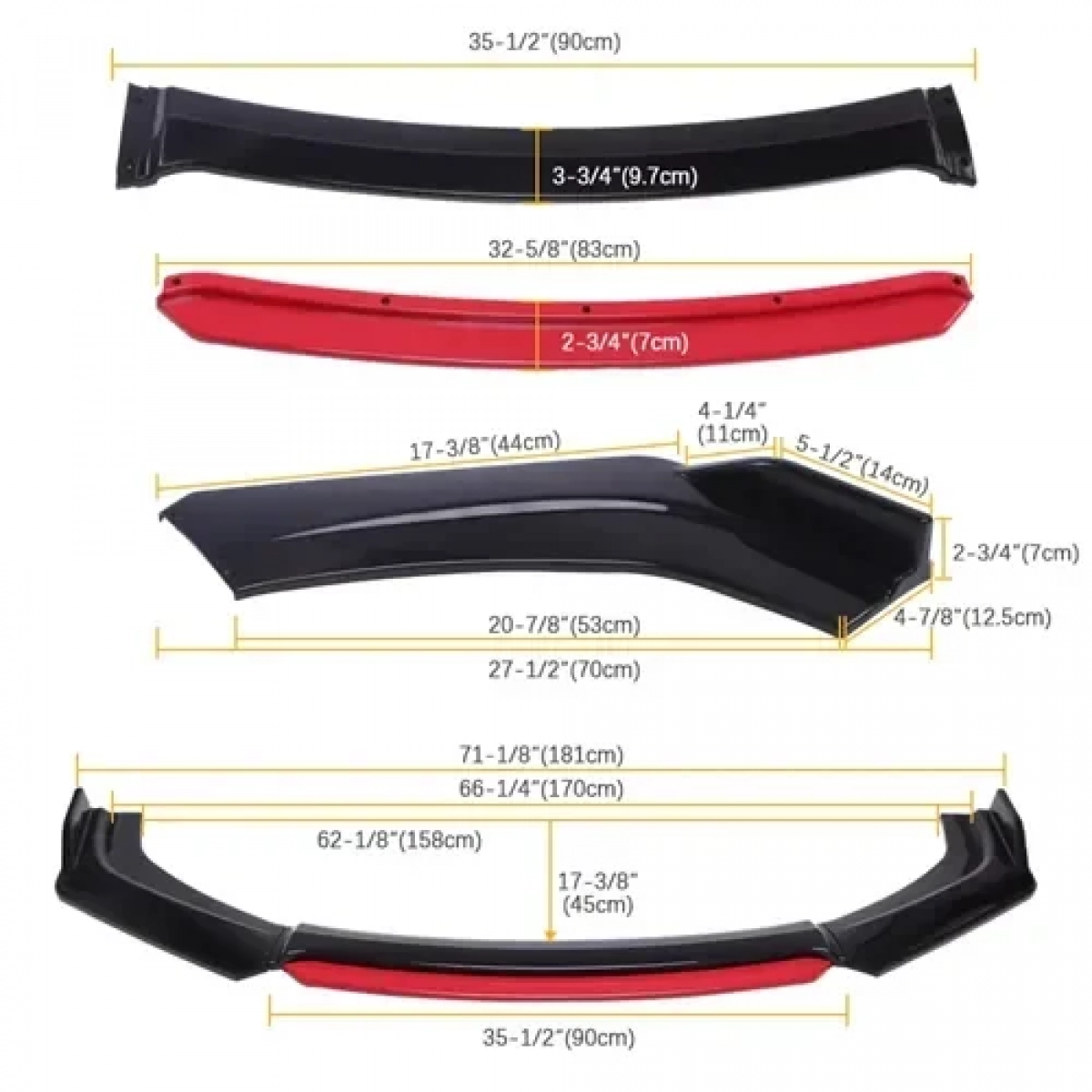 Universal Front Lip – Εμπρόσθια αεροτομή αυτοκινήτου 4τμχ OEM HW-0051 – μαύρο/κόκκινο - Image 4