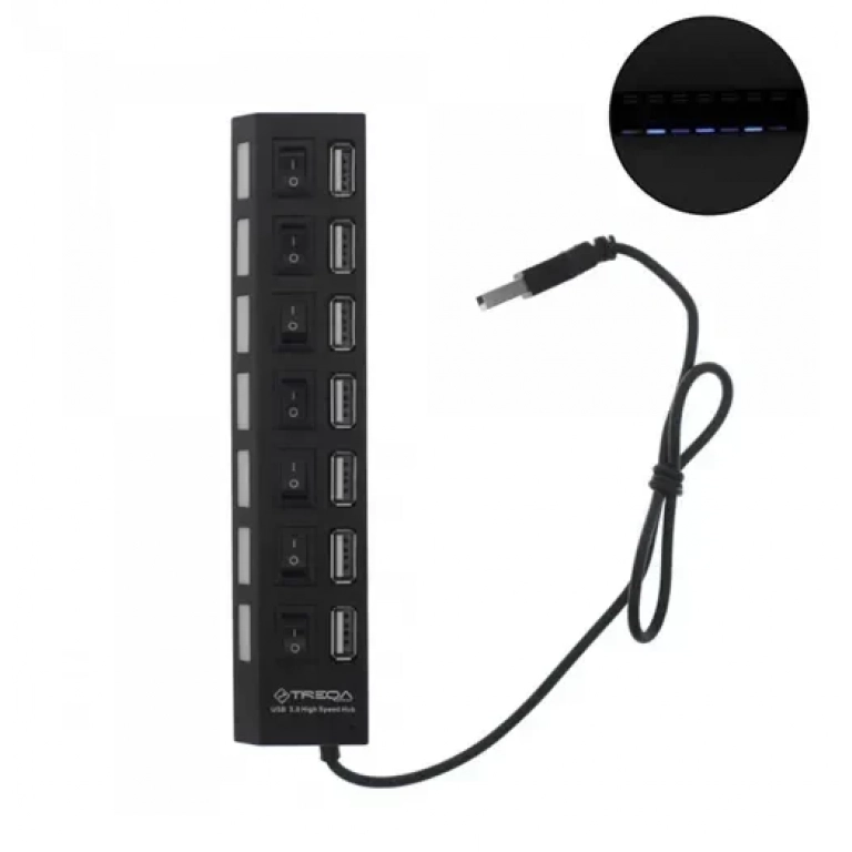 USB Hub 3.0 με 7 θύρες USB-A και διακόπτες Treqa USB-7 μαύρο