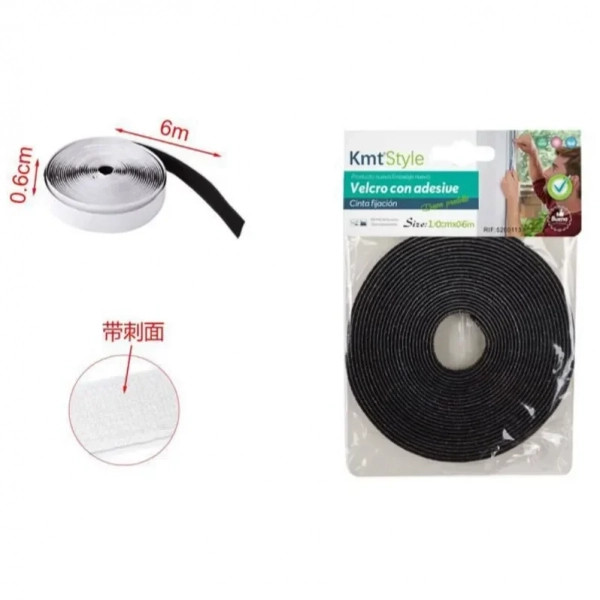 Αυτοκόλλητη Ταινία Velcro (χριτς-χρατς) Μαύρη 6mm*6m KMT Tools 8435545711968