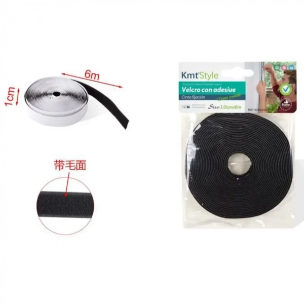 Αυτοκόλλητη Ταινία Velcro (χριτς-χρατς) Μαύρη 1cm*6m KMT Tools 8435545704069