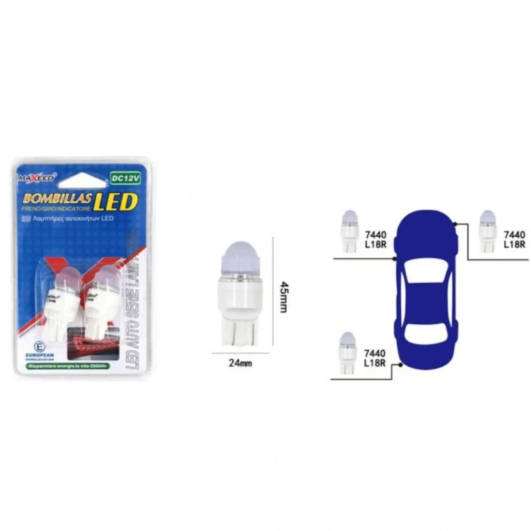 Λαμπτήρες Αυτοκινήτου Led Σετ 2 Τεμαχίων 12V 7440-L18R