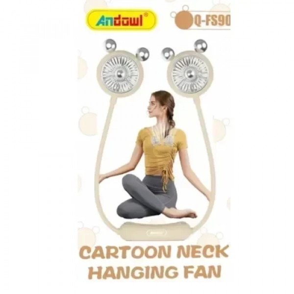 Andowl Επαναφορτιζόμενο Ανεμιστηράκι Λαιμού Cartoon Neck Hanging Fan Q-FS90 Μπεζ