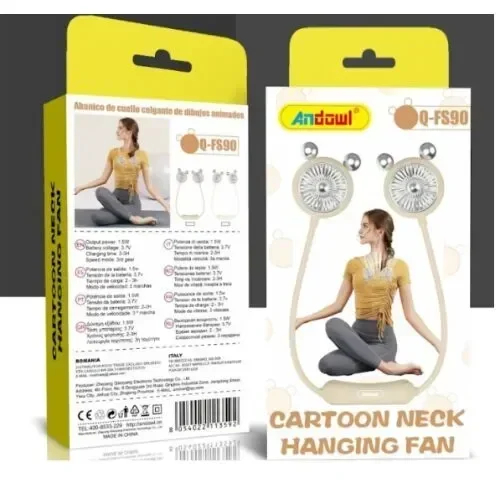 Andowl Επαναφορτιζόμενο Ανεμιστηράκι Λαιμού Cartoon Neck Hanging Fan Q-Fs90 Λευκό