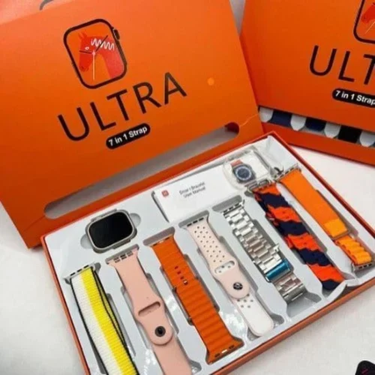 Ultra Smartwatch 7 in 1 Strap με 7 διαφορετικά Λουράκια - Ροζ/Πορτοκαλί