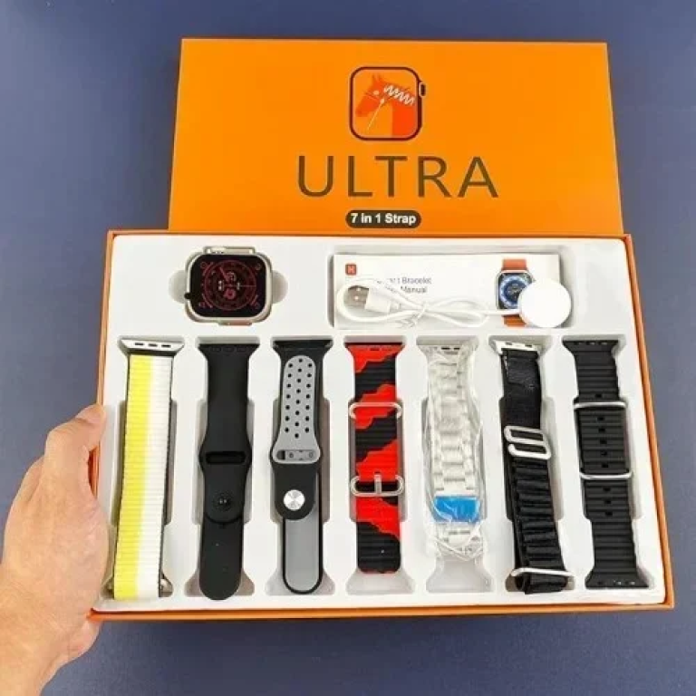 Ultra Smartwatch 7 in 1 Strap με 7 διαφορετικά Λουράκια - Μαύρο