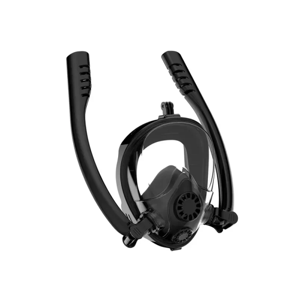 Full Face Snorkel Mask Ολοπρόσωπη Μάσκα Θάλασσας με 2 Αναπνευστήρες & Βάση για Action Camera HJKB K2 - Μαύρη S/M