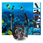 Full Face Snorkel Mask Ολοπρόσωπη Μάσκα Θάλασσας με 2 Αναπνευστήρες & Βάση για Action Camera HJKB K2 - Μαύρη S/M