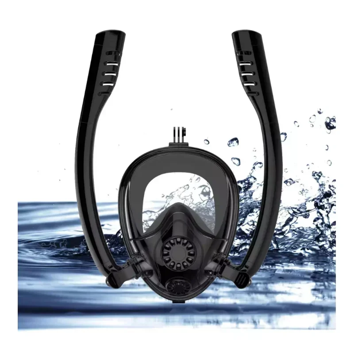 Full Face Snorkel Mask Ολοπρόσωπη Μάσκα Θάλασσας με 2 Αναπνευστήρες & Βάση για Action Camera HJKB K2 - Μαύρη S/M