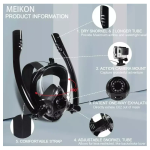 Full Face Snorkel Mask Ολοπρόσωπη Μάσκα Θάλασσας με 2 Αναπνευστήρες & Βάση για Action Camera HJKB K2 - Μαύρη S/M