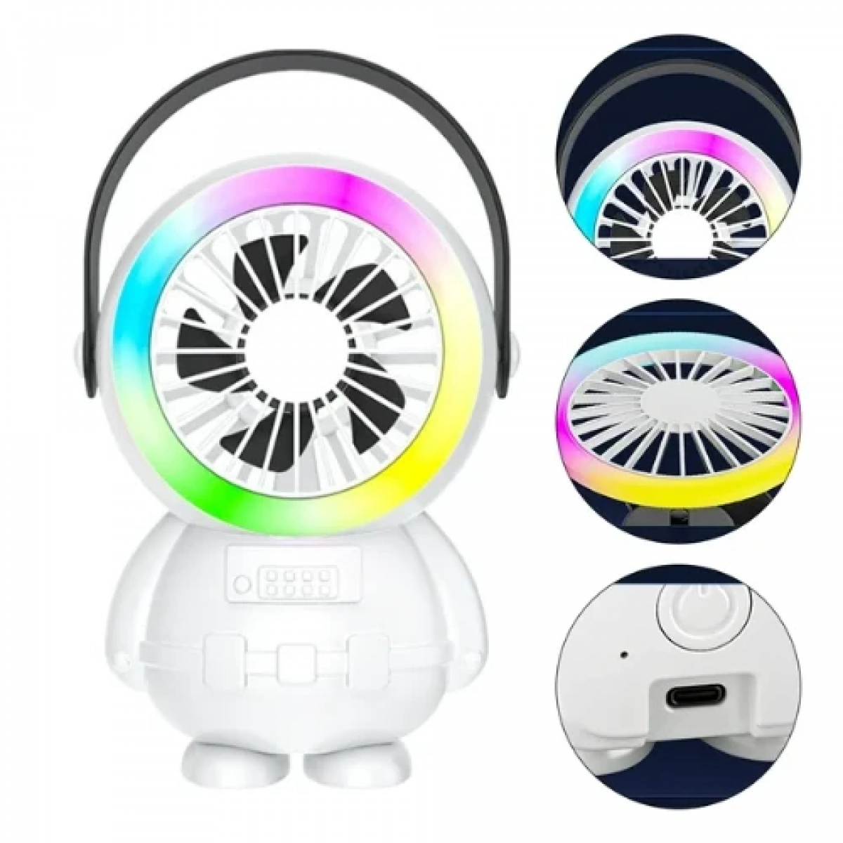 Επαναφορτιζόμενος Ανεμιστήρας USB με Λαβή & LED σε σχήμα Αστροναύτης - Λευκό